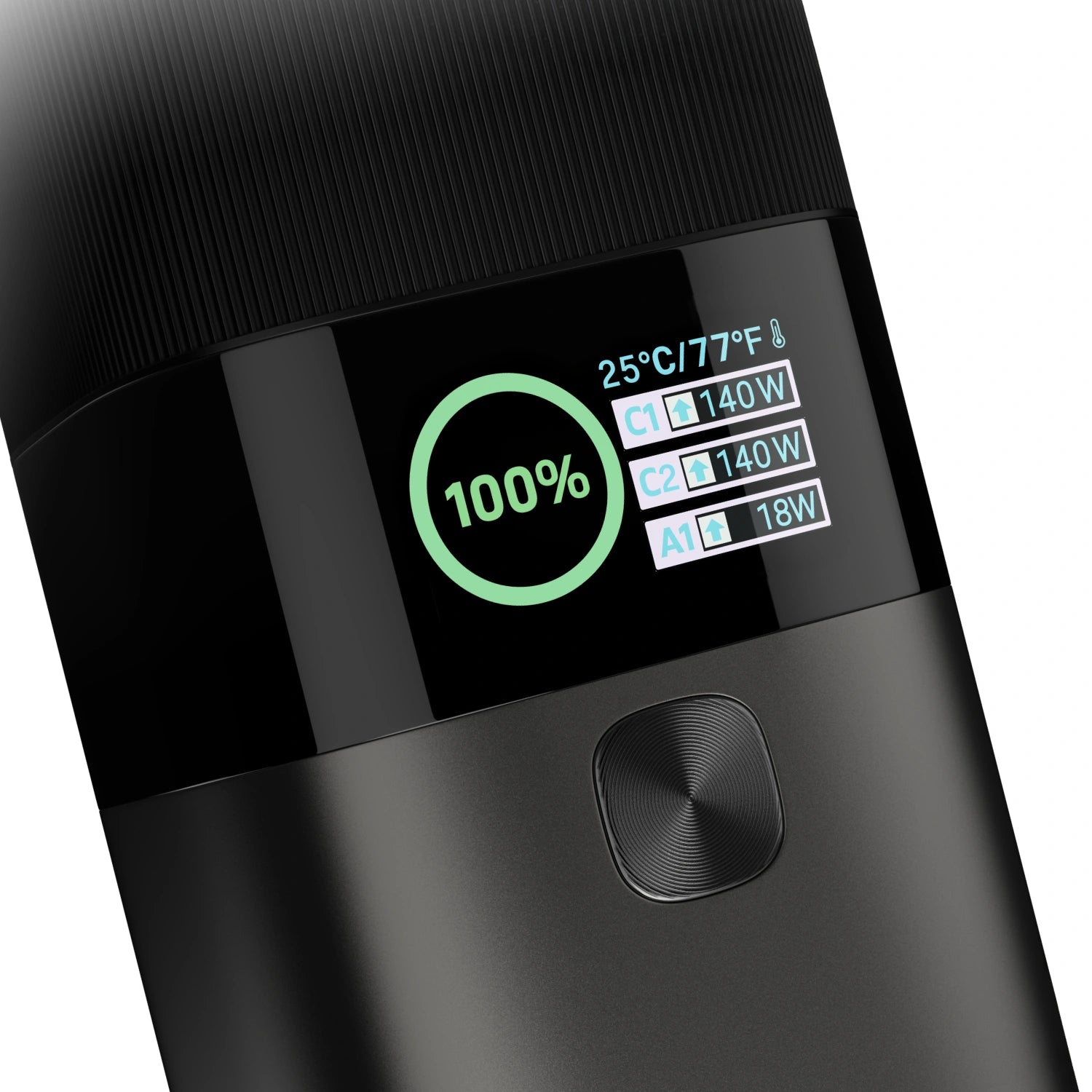 Noise 27,600mAh 140W Power Bank — Close-up of the power bank’s status display; values are illustrative.