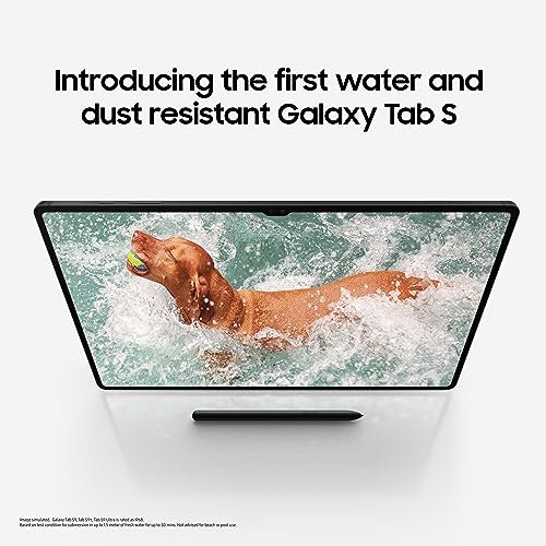 Samsung Galaxy Tab S9 — Retailer water-resistance illustration; follow the manufacturer’s use conditions and limitations.